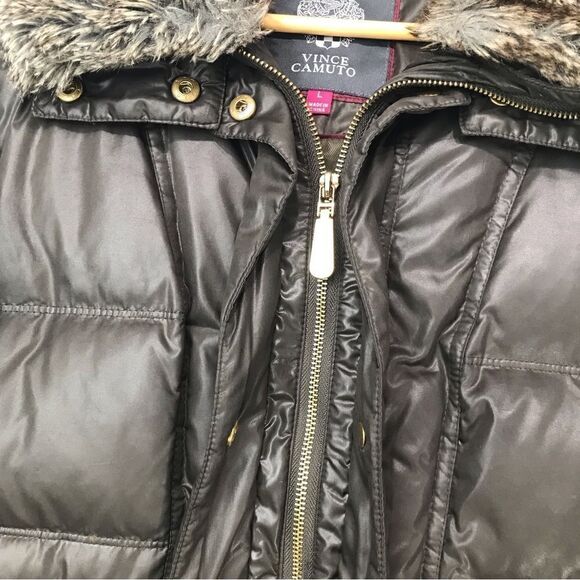 Vince Camuto Olive Green Quilted Faux Fur Collar Long Winter Jacket - Picture 7 of 16